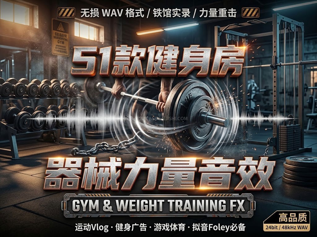 50+健身房器械与力量训练拟音无损WAV音效素材包